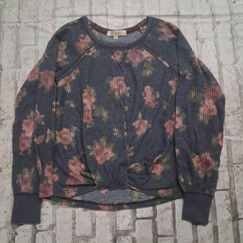 Rewind Women's XS Sweater Floral Knotted Front Long Sleeve Waffle Knit